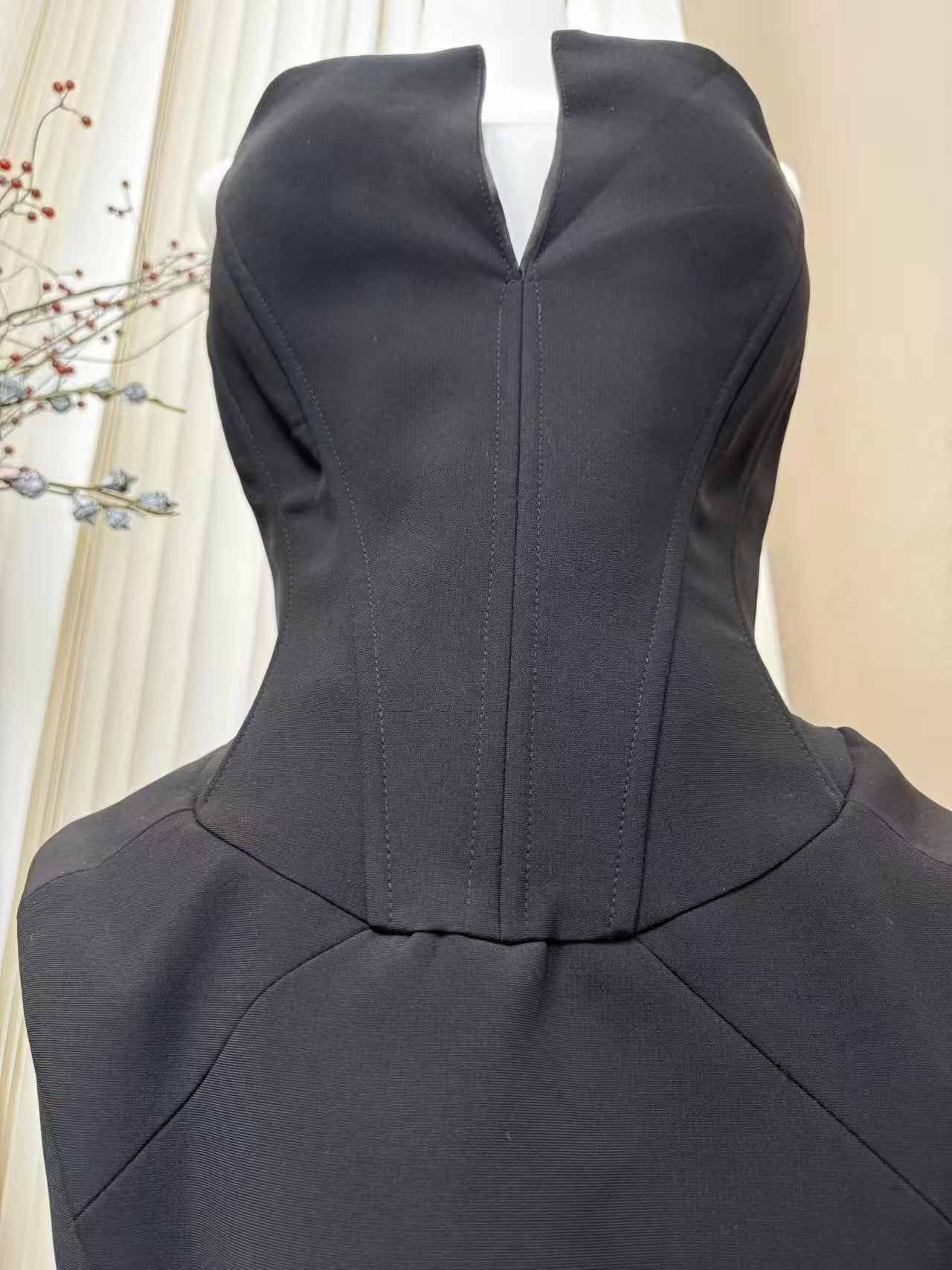 LAURA FOLDED COLLAR CORSET MINI DRESS BLACK