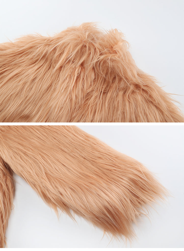 LUXE NUDE PINK FAUX FUR COAT FOR PARTY
