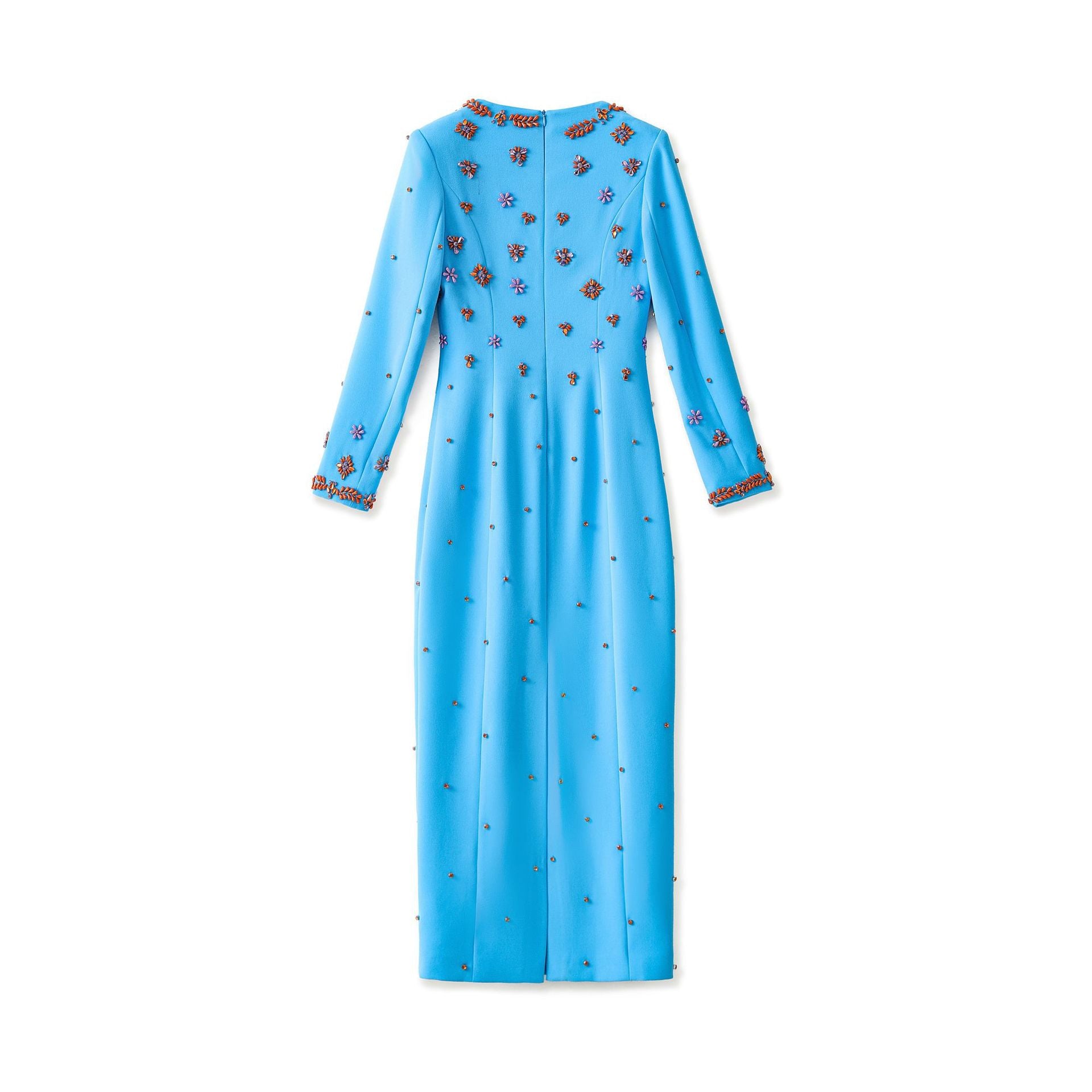 MEROY SQUARE NECK FLORAL BEADED MAXI DRESS SKY BLUE