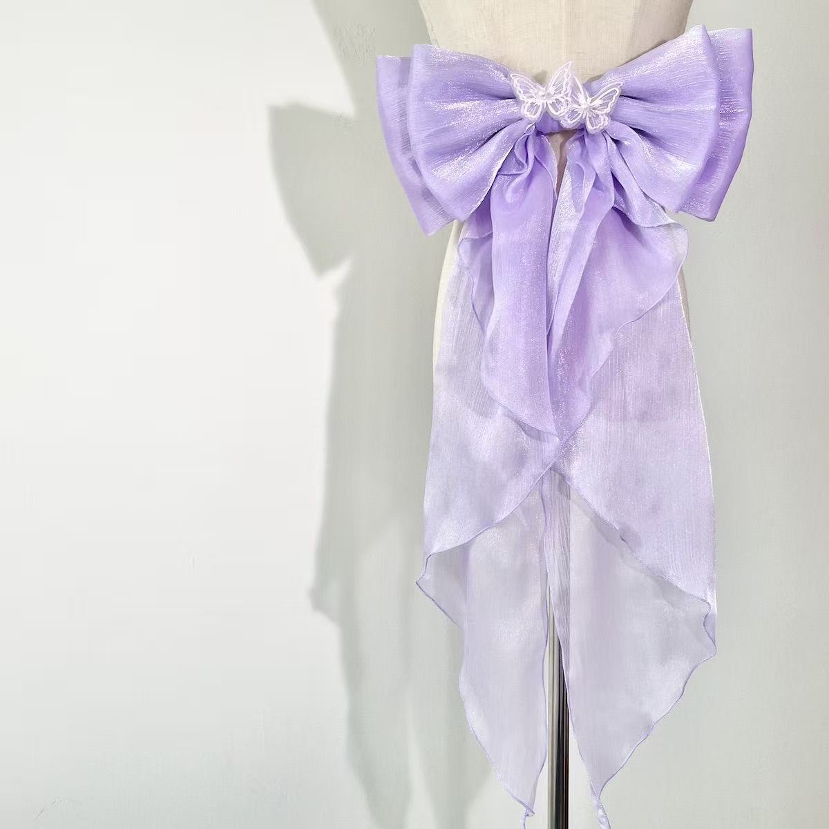 WHITE SHIMMER ORGANZA BOW BRIDAL WAIST SASH