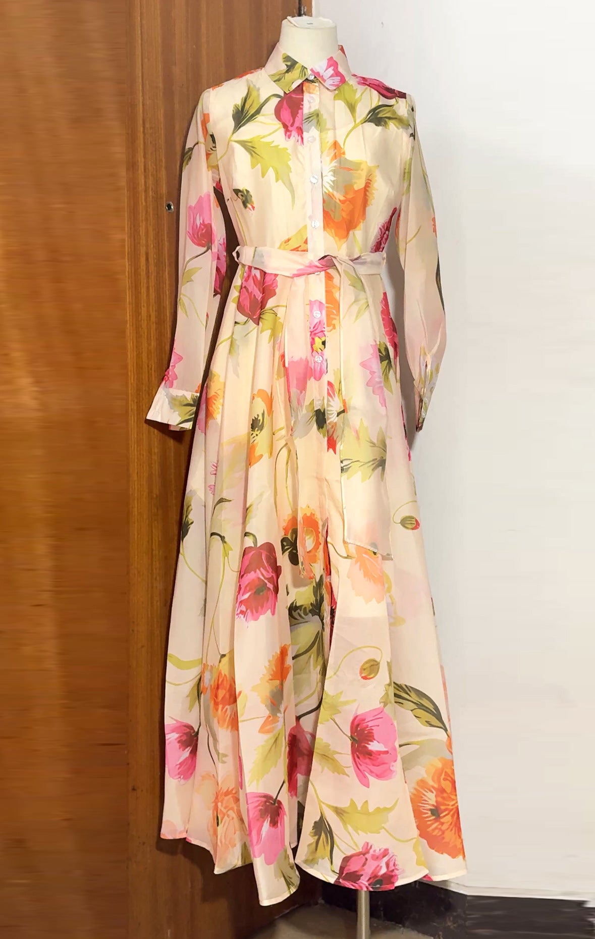 PRINTED LONG SLEEVE STRAP DRESS FOR PARTY