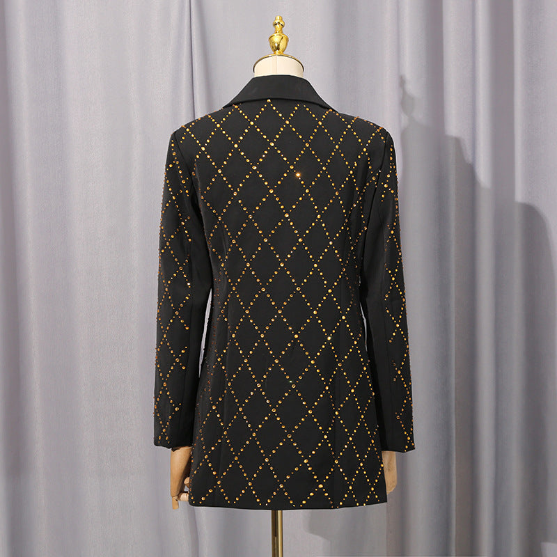 ADELAIDE BLACK RHINESTONE BLAZER FOLDED COLLAR PARTY