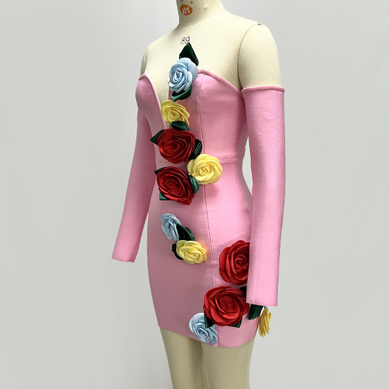 EIGRA 3D FLOWER TUBE MINI PARTY DRESS