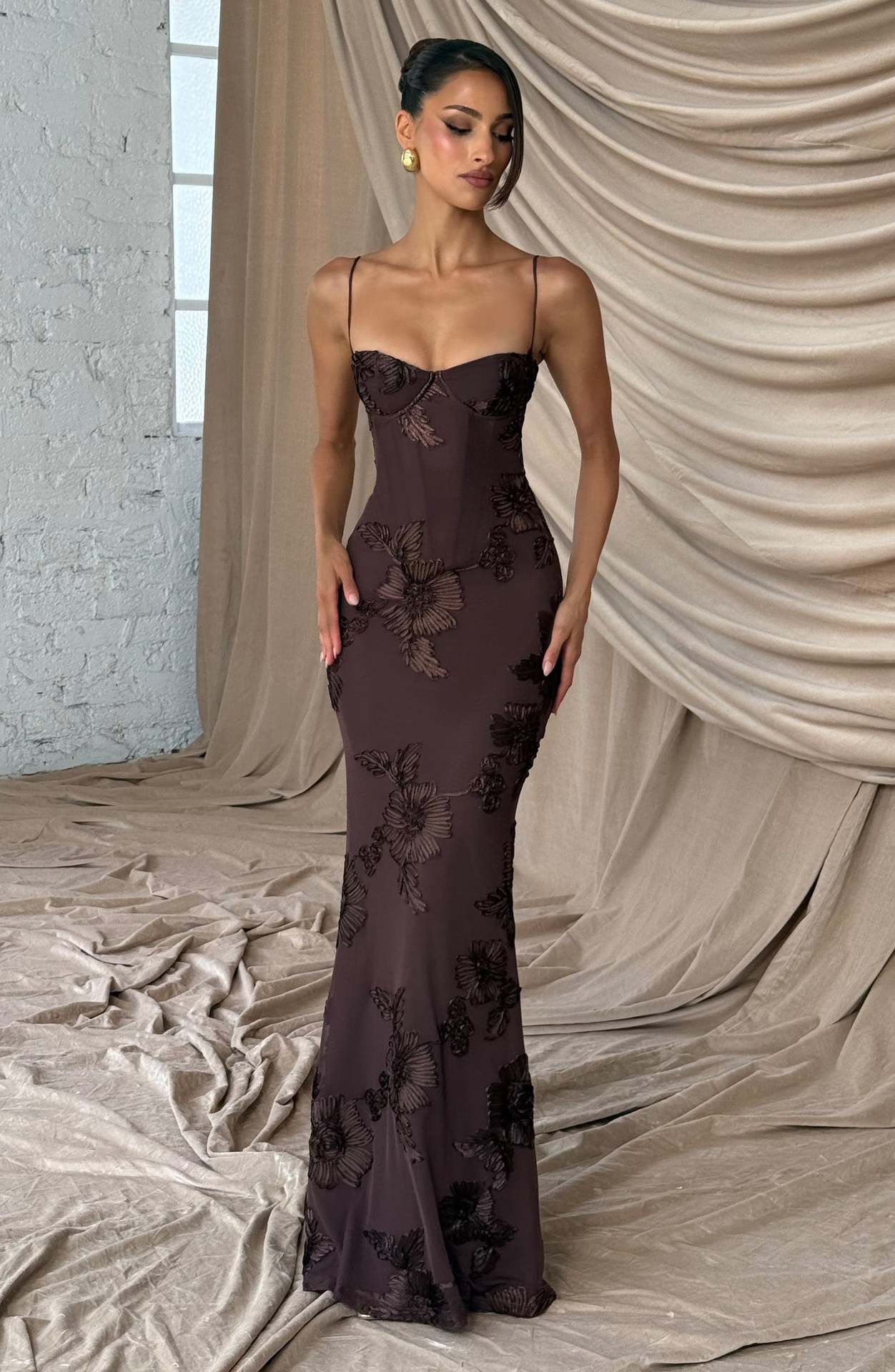 NEFERTITI BROWN MAXI DRESS - BOHEMIAN PARTY STYLE