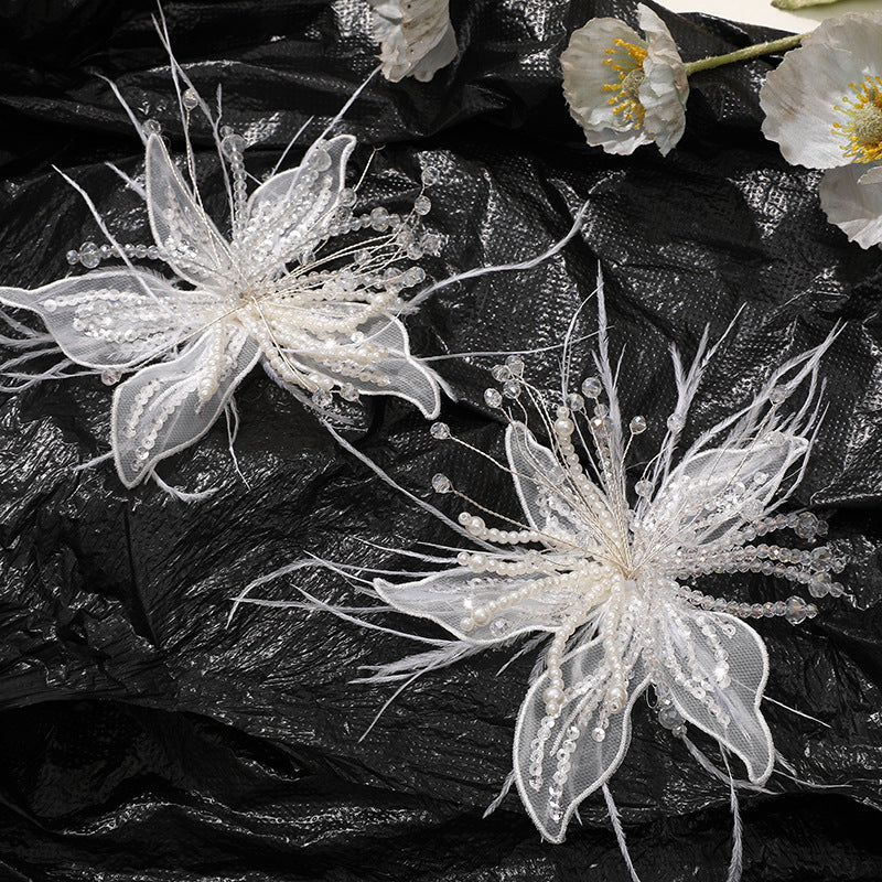 WHITE LACE PEARL CRYSTAL FLOWER HEADWEAR WEDDING CLAW CLIP