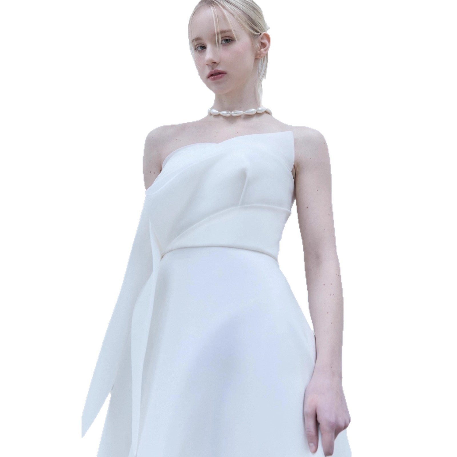 SATIN STRAPLESS BARBARA MAXI DRESS - WHITE EVENING