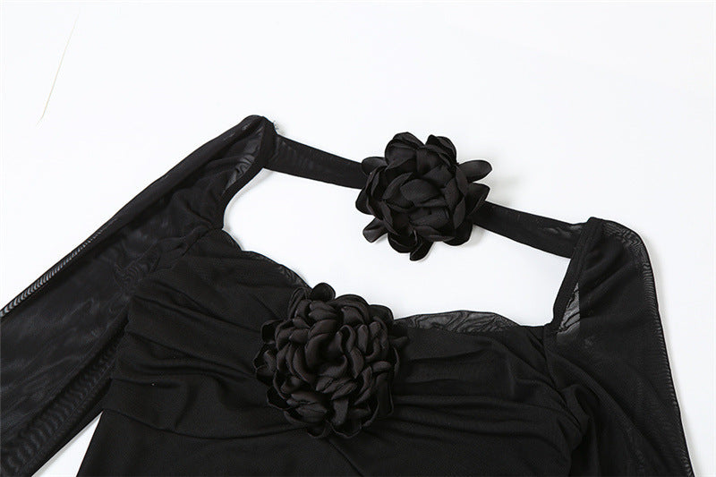 FLOWER RUFFLE MESH DRESS FOR WEDDING