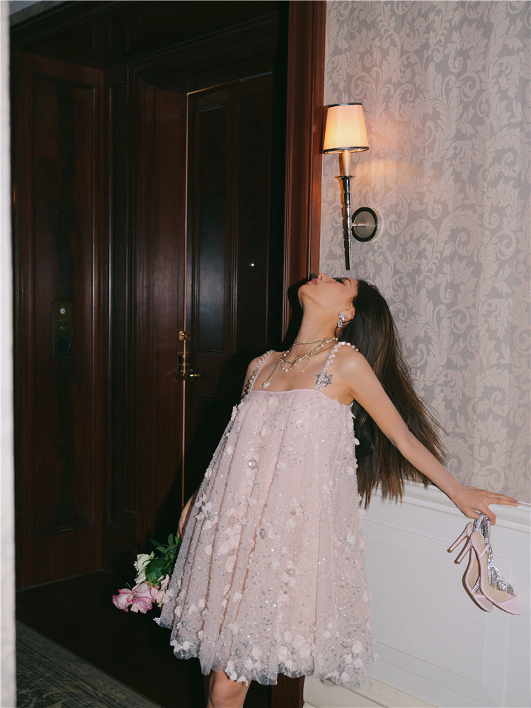 ZOLA PINK EMBROIDERED LOOSE DOLL PARTY DRESS