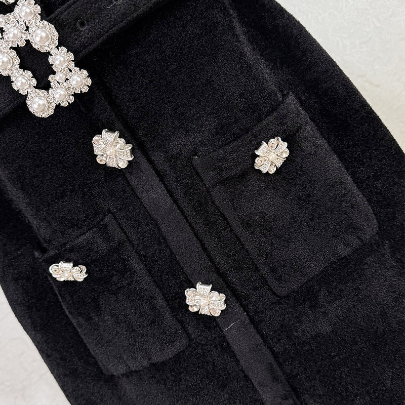 KAMA BLACK CHENILLE KNIT MIDI DRESS