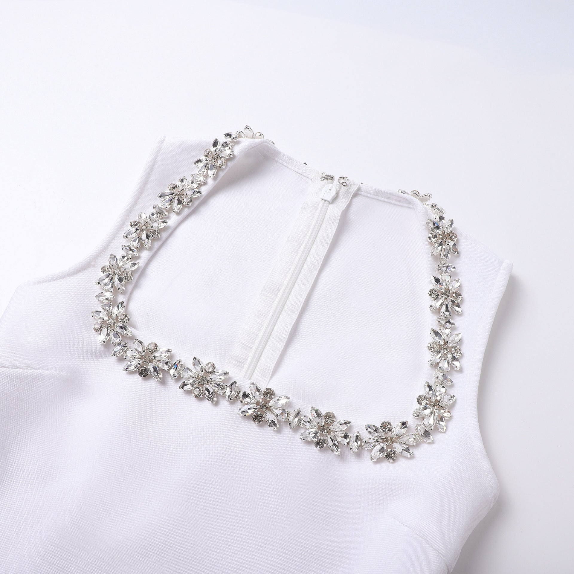 ANILA SQUARE NECK CRYSTAL MINI DRESS WHITE