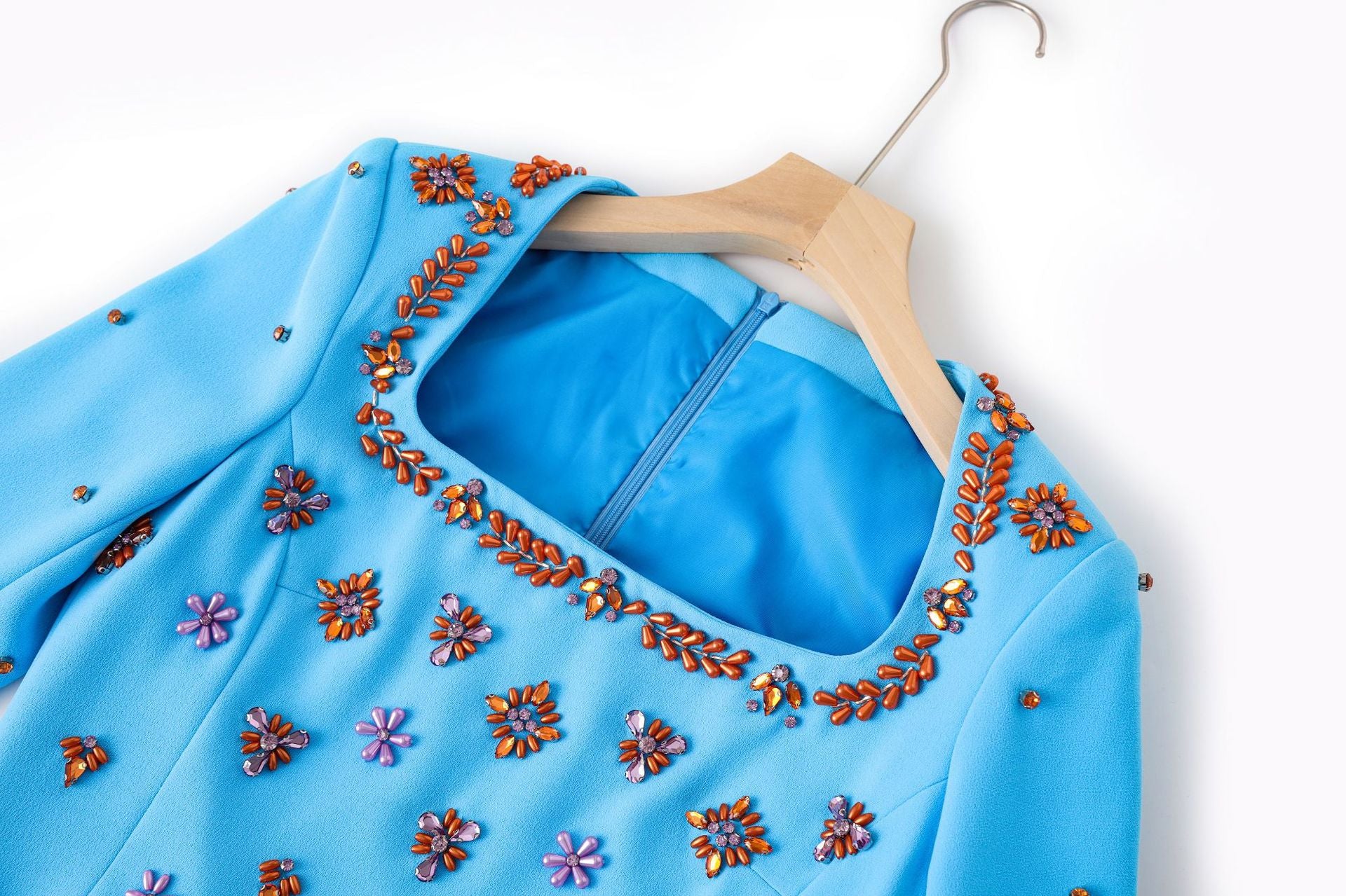 MEROY SQUARE NECK FLORAL BEADED MAXI DRESS SKY BLUE