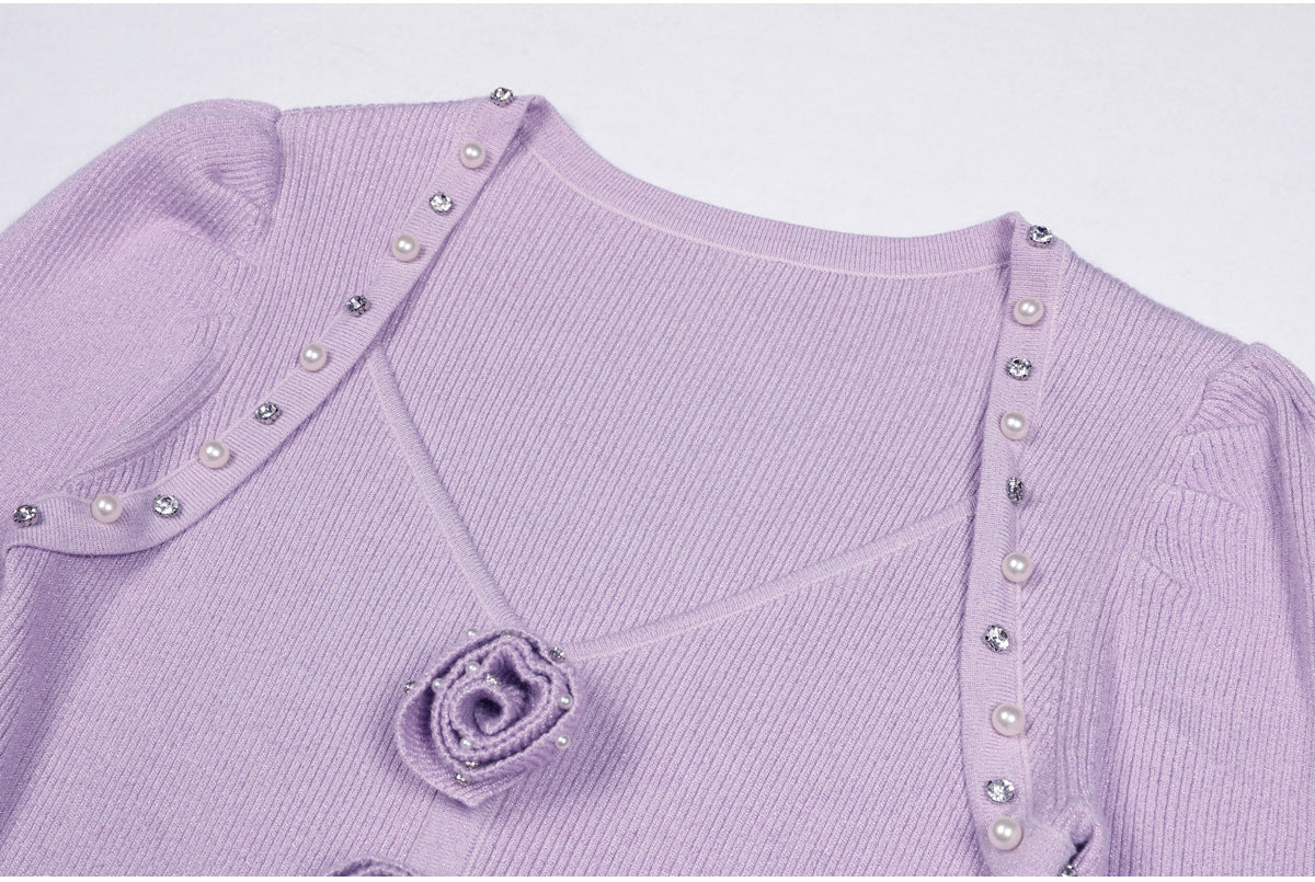 FLORAL KNIT MINI DRESS, PALE PURPLE, COCKTAIL PARTY