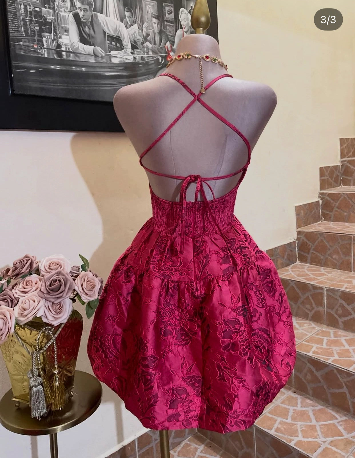 JACQUARD DOPAMINE SLIP MINI DRESS FOR PARTY
