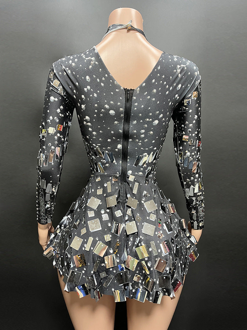 LONG SLEEVE SEQUIN MINI DRESS BLACK