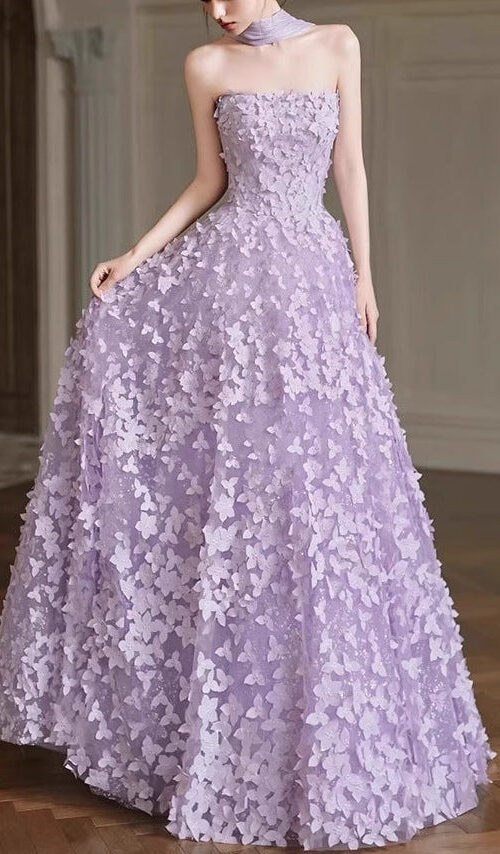 Arlene Floral Strapless Evening Gown - Purple Arlene Floral Strapless Evening Gown - Purple