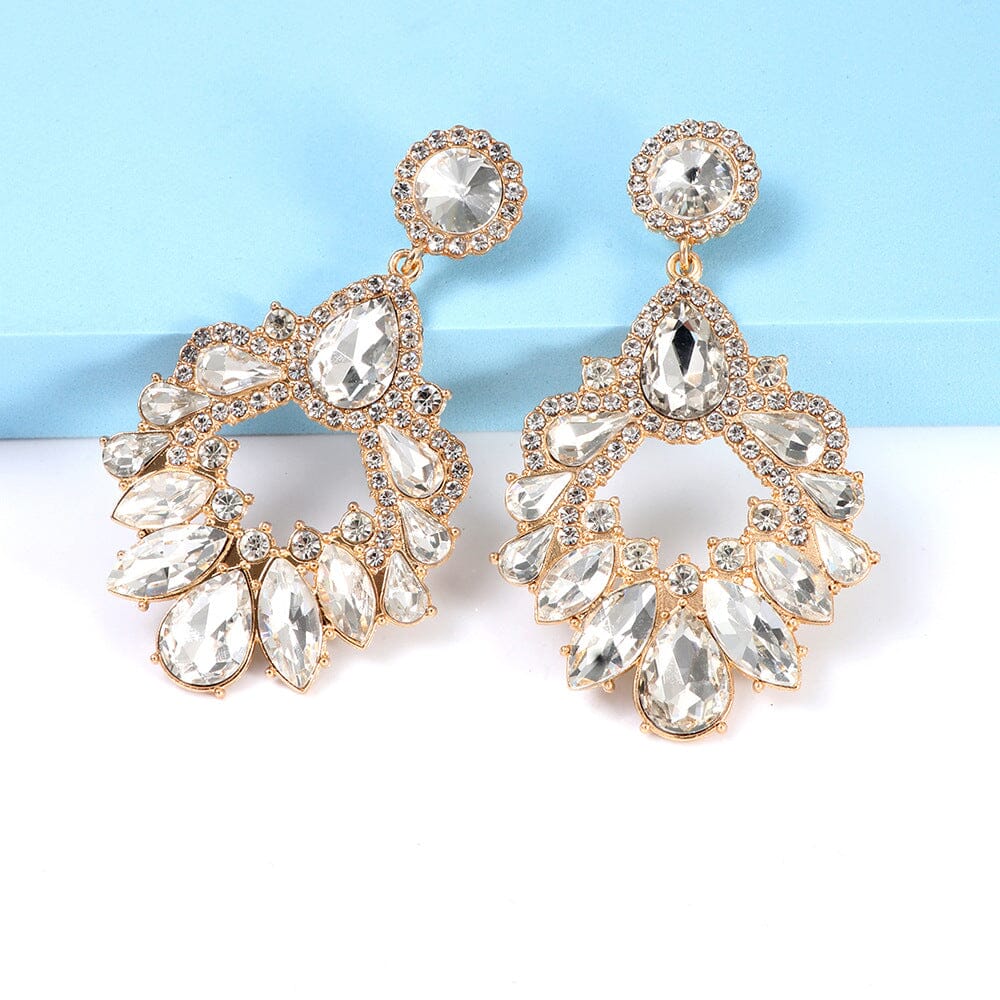 WHITE CRYSTAL CHANDELIER DROP EARRINGS FOR WEDDING