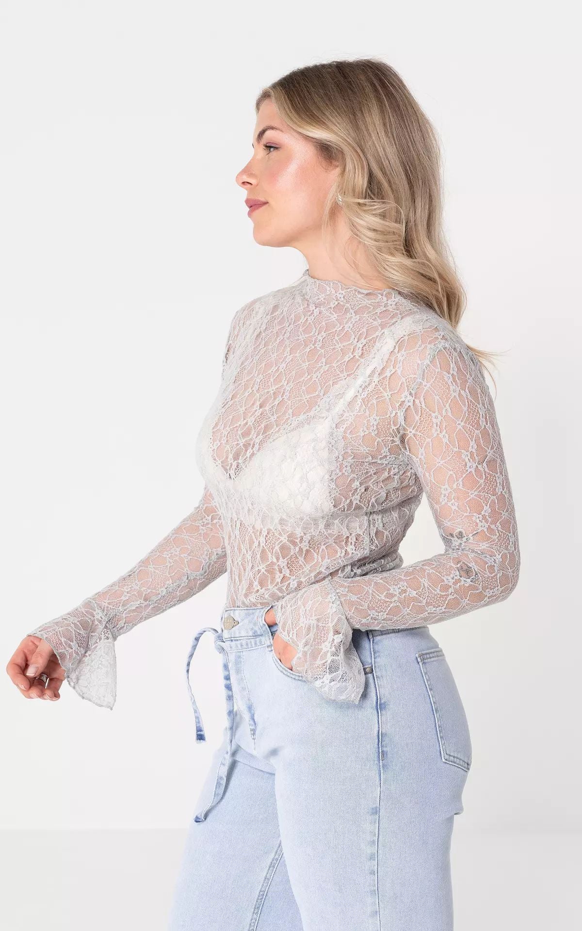 LACE LONG SLEEVE SHEER CUT-OUT TOP