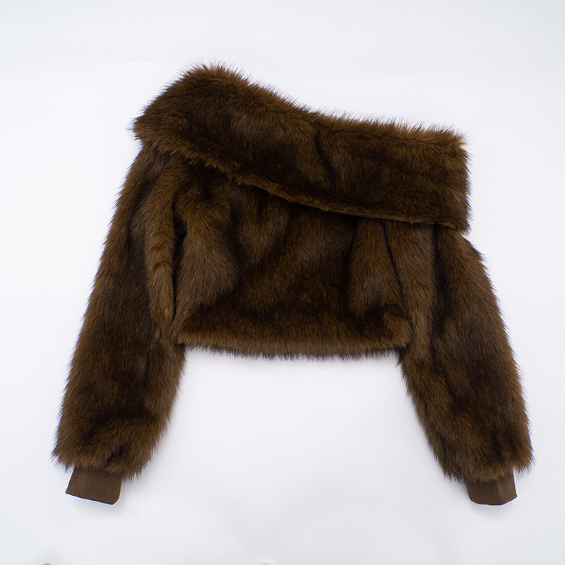 STACEY ONE-SHOULDER FUR TOP FOR PARTY