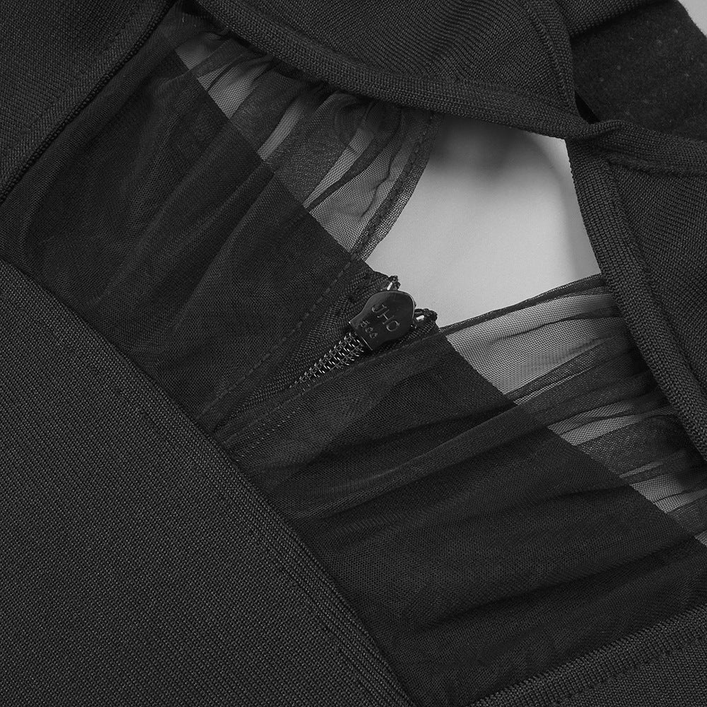 SLIT BACK BANDAGE MAXI DRESS, BLACK COCKTAIL