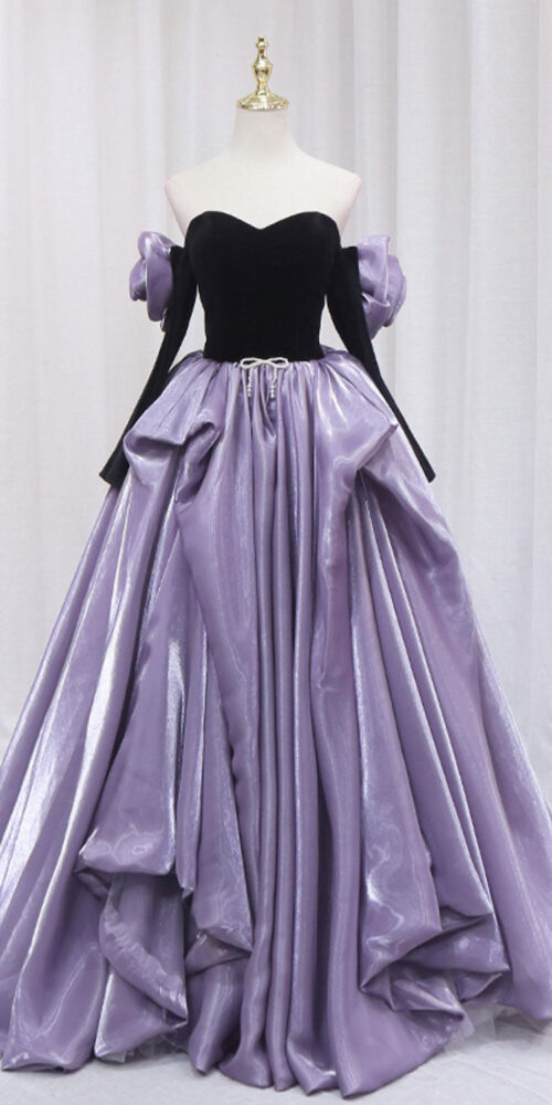 Purple/Black A-Line Long Prom Dresses Purple/Black A-Line Long Prom Dresses