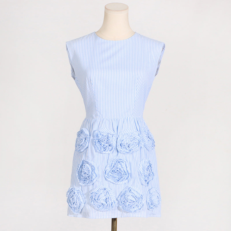 XAVIERA ROSE BLUE APPLIQUE MINI DRESS
