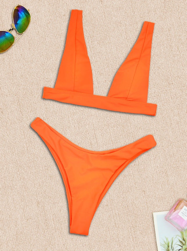 ORANGE HIGH WAIST BIKINI SET BEACH