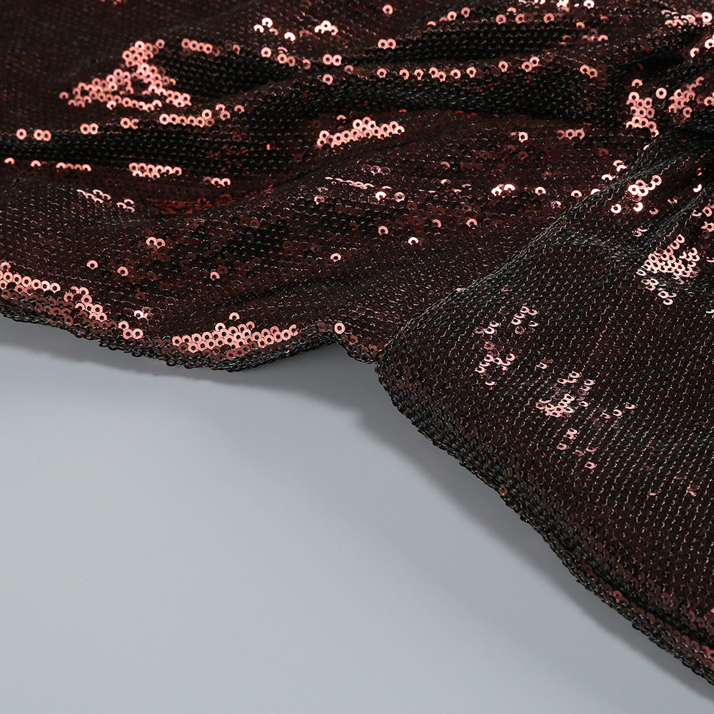 NORA BROWN SEQUIN HALTER FLARED JUMPSUIT