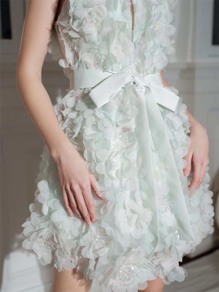 PASTEL GREEN FLORAL WEDDING GUEST MIDI DRESS