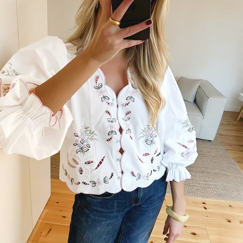 O1CN01RpsmqZ1Jh4ZJSArJ8__2216050971059-0-cib OPENWORK EMBROIDERED V-NECK FLARED SLEEVE TOP