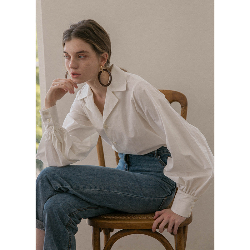 WHITE LANTERN SLEEVE SHIRT FOR FORMAL EVENTS
