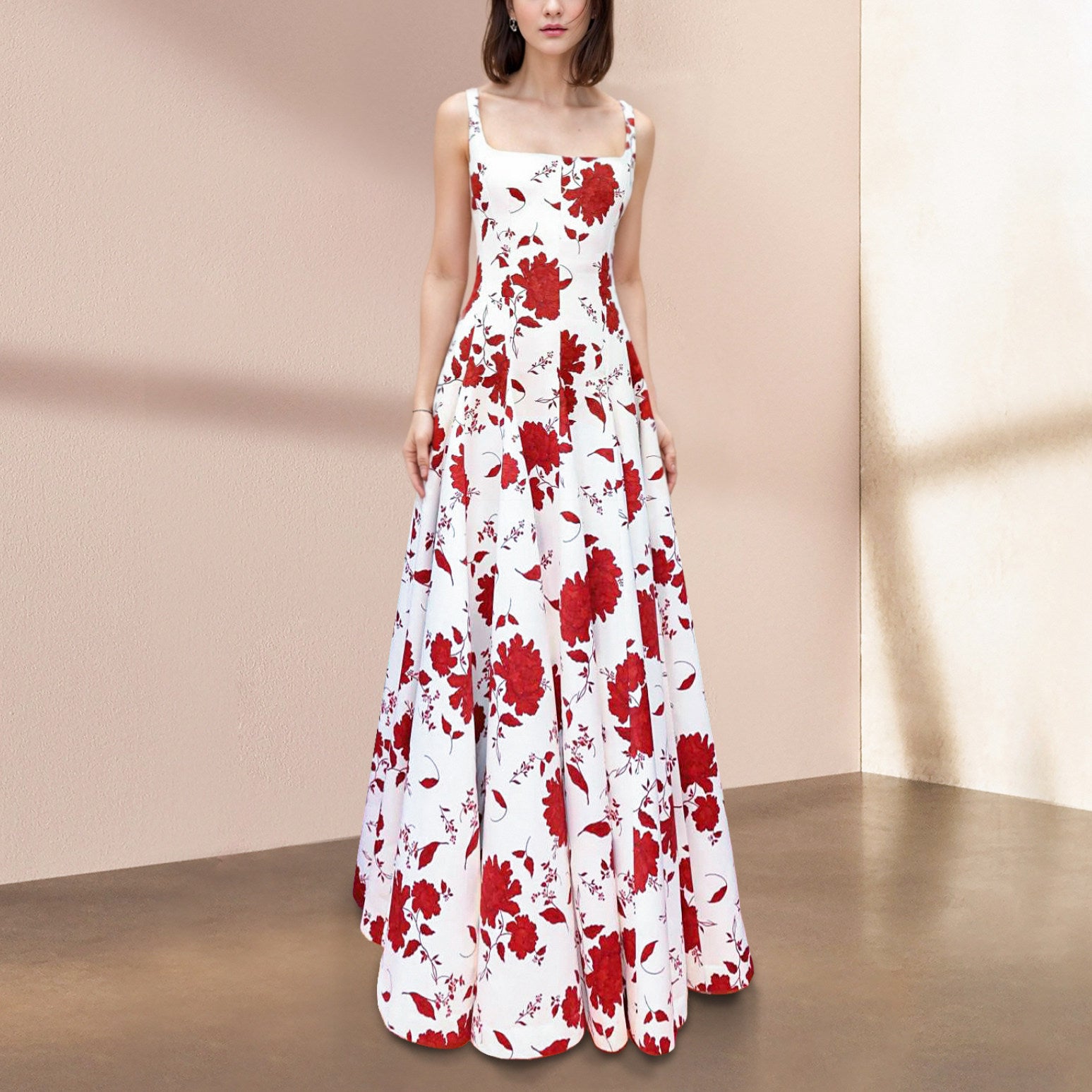 FLORAL SQUARE NECK MAXI DRESS FOR WEDDING GUEST