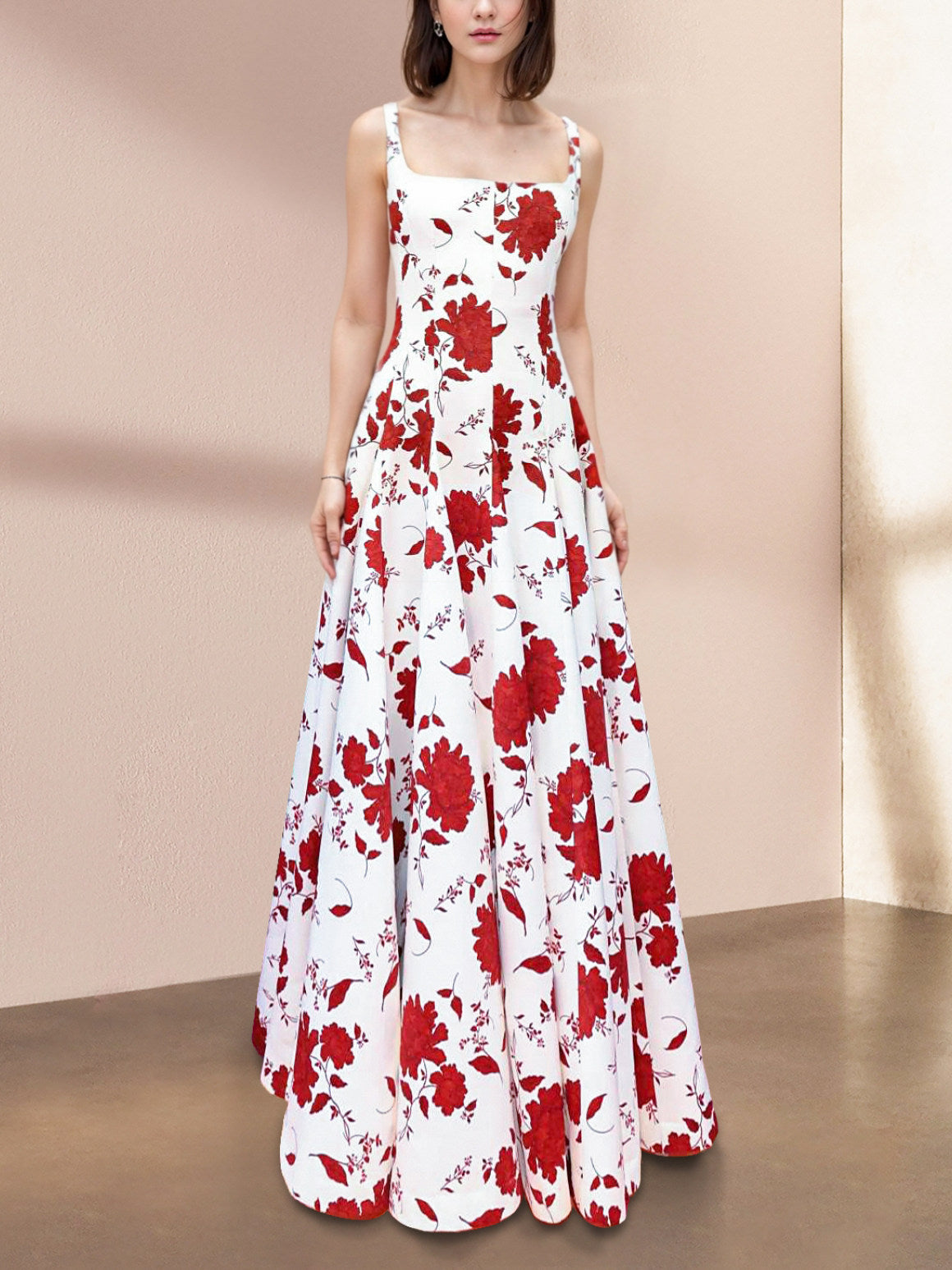 FLORAL SQUARE NECK MAXI DRESS FOR WEDDING GUEST