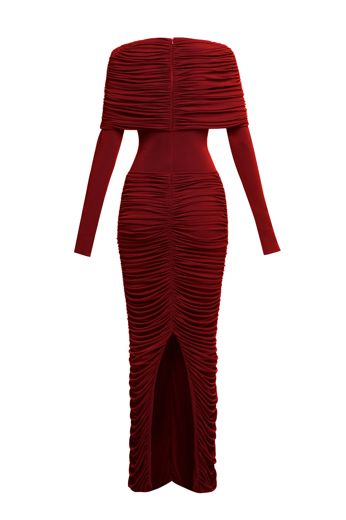 ALICE RED ASYMMETRIC DRAPED MAXI DRESS, FORM-FITTING