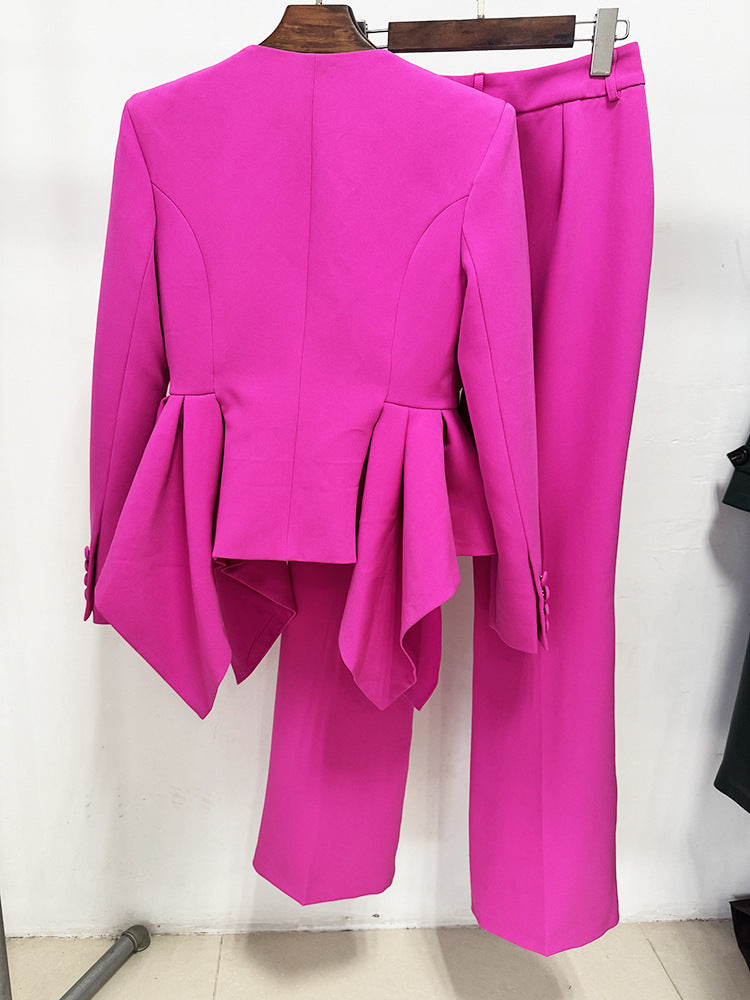 AUDITH RUFFLED BLAZER SET - PINK PARTY SUIT