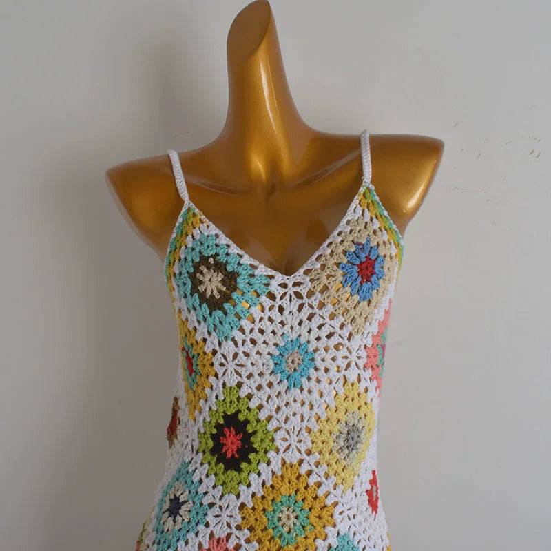 BOHO GRANNY SQUARE CROCHET BEACH DRESS