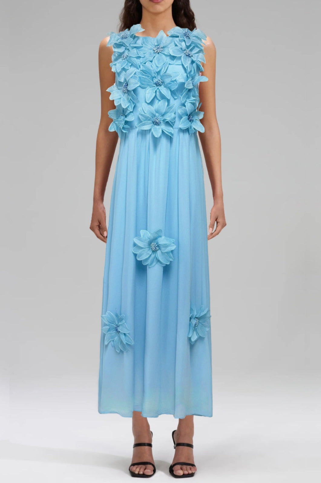 3D FLOWER SLEEVELESS YELLOW MAXI DRESS FOR WEDDING GUEST