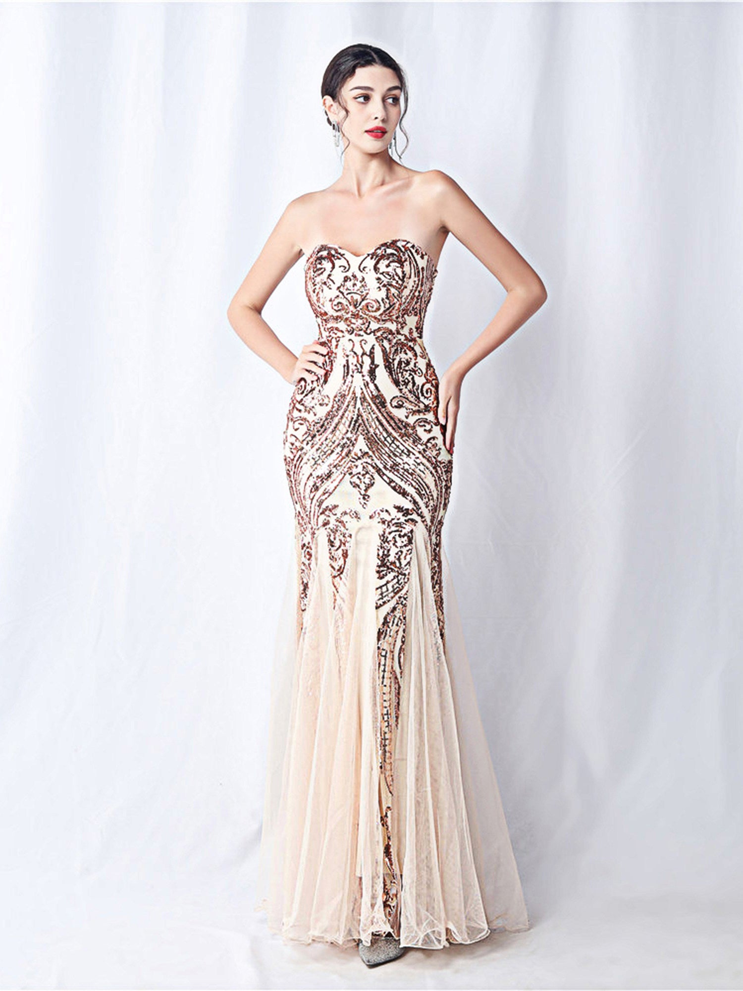 SPARKLE STRAPLESS TULLE MAXI DRESS FOR FORMAL EVENTS