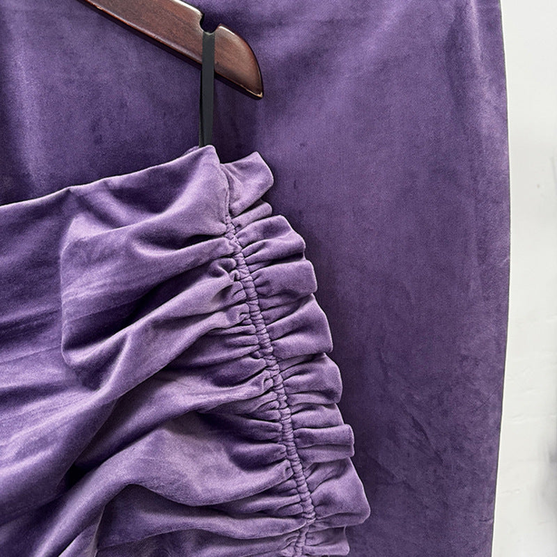 PURPLE VELVET ASYMMETRICAL CROPPED TWO-PIECE SET