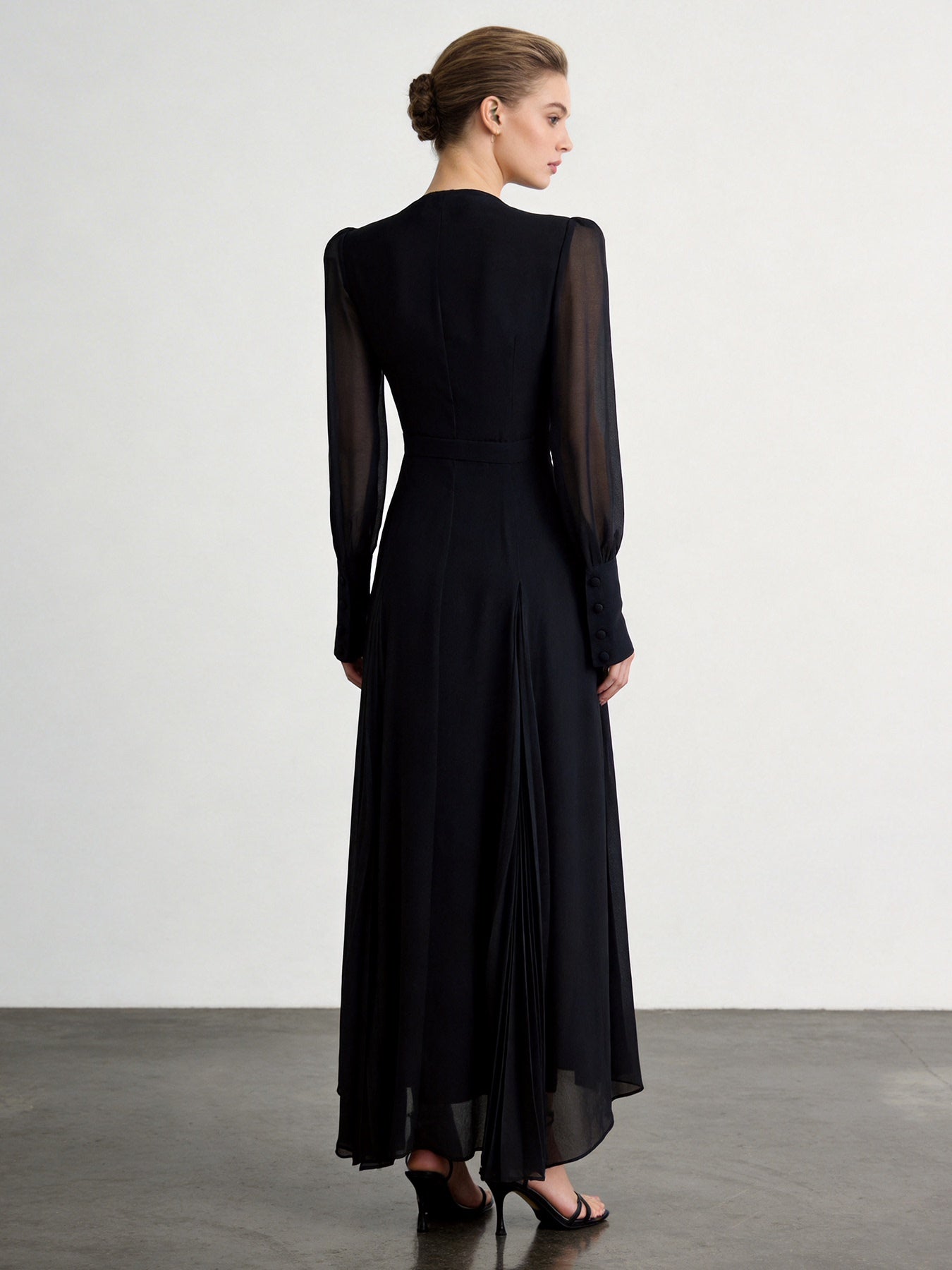 BLACK V-NECK MAXI DRESS, LONG SLEEVES, WEDDING GUEST