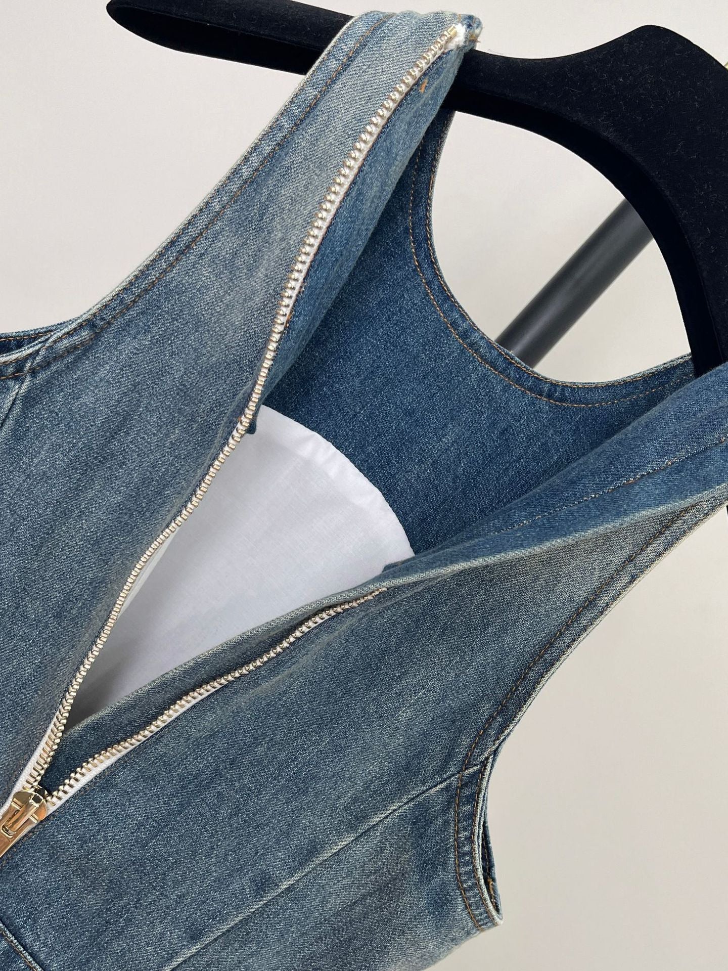 DENIM SLEEVELESS FLARED MINI DRESS FOR PARTY
