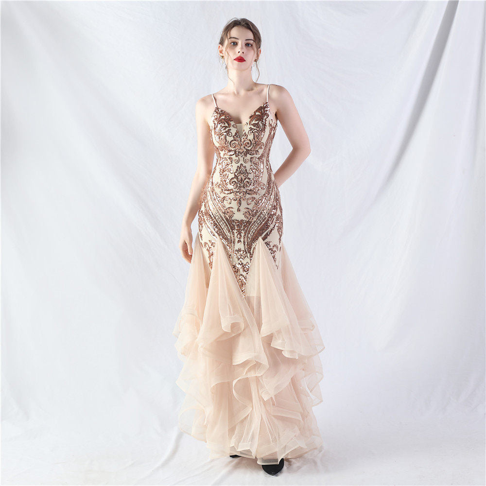 SEQUIN TULLE MAXI DRESS FOR WEDDING GUEST