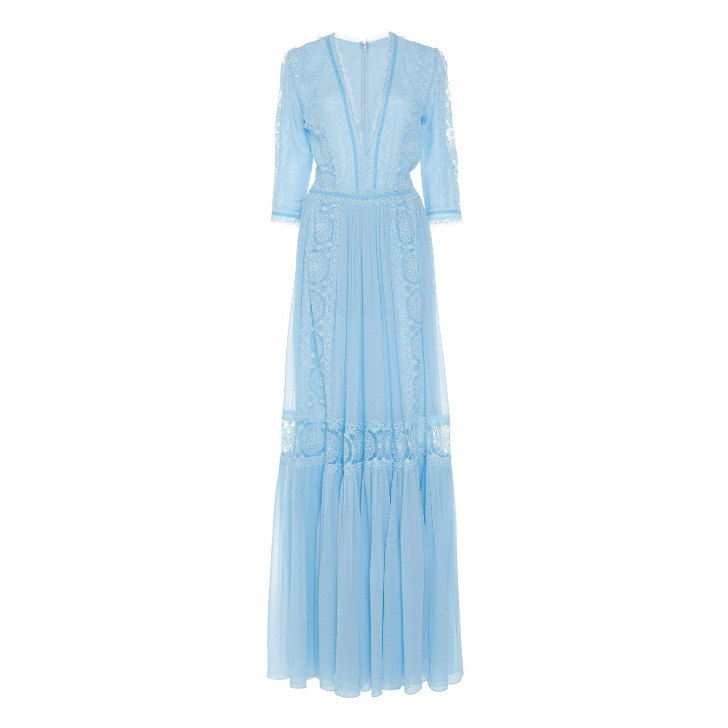 BLUE V-NECK LACE MAXI DRESS FOR WEDDING GUEST