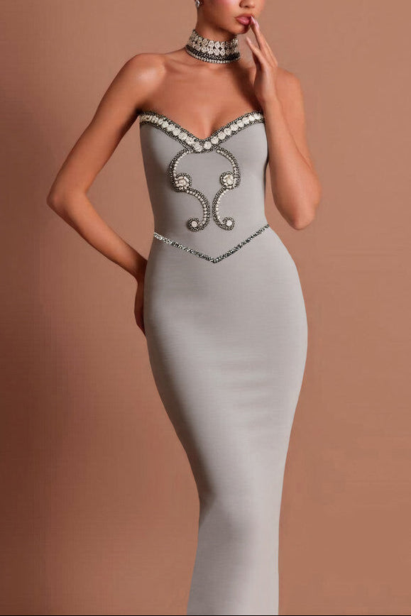 ALYSSA GRAY CRYSTAL STRAPLESS GOWN WITH CHOKER