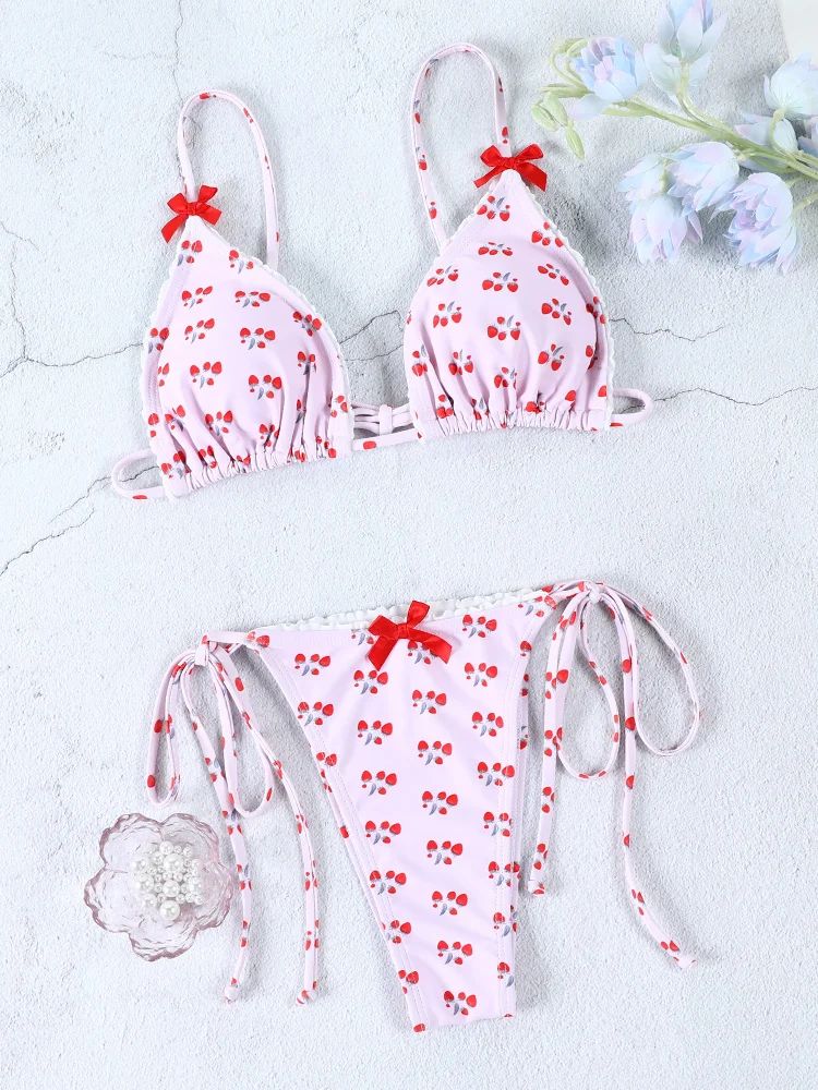 JAYNE CHERRY PRINT BIKINI SET - VINTAGE BEACH SWIMWEAR