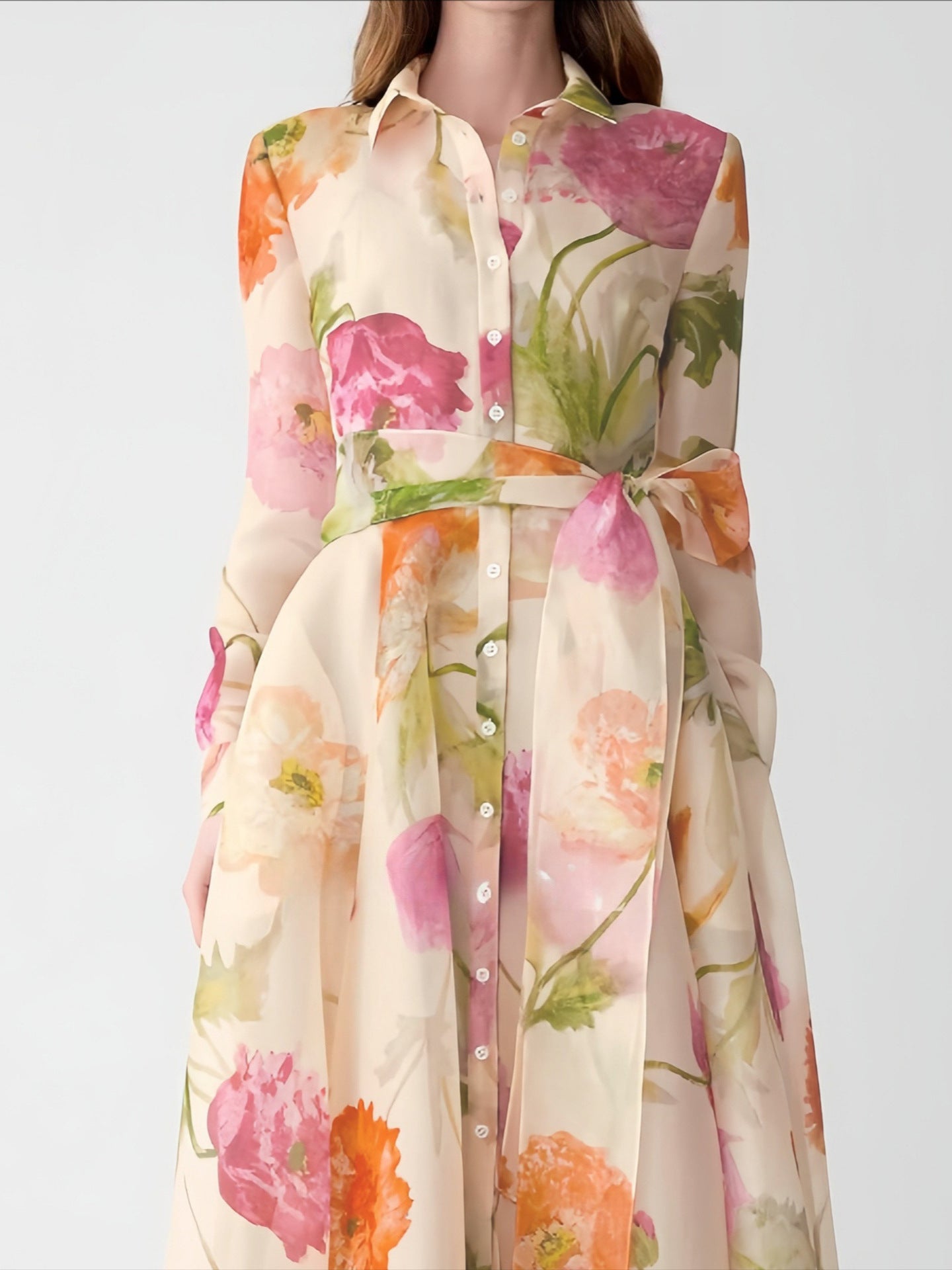 PRINTED LONG SLEEVE STRAP DRESS FOR PARTY
