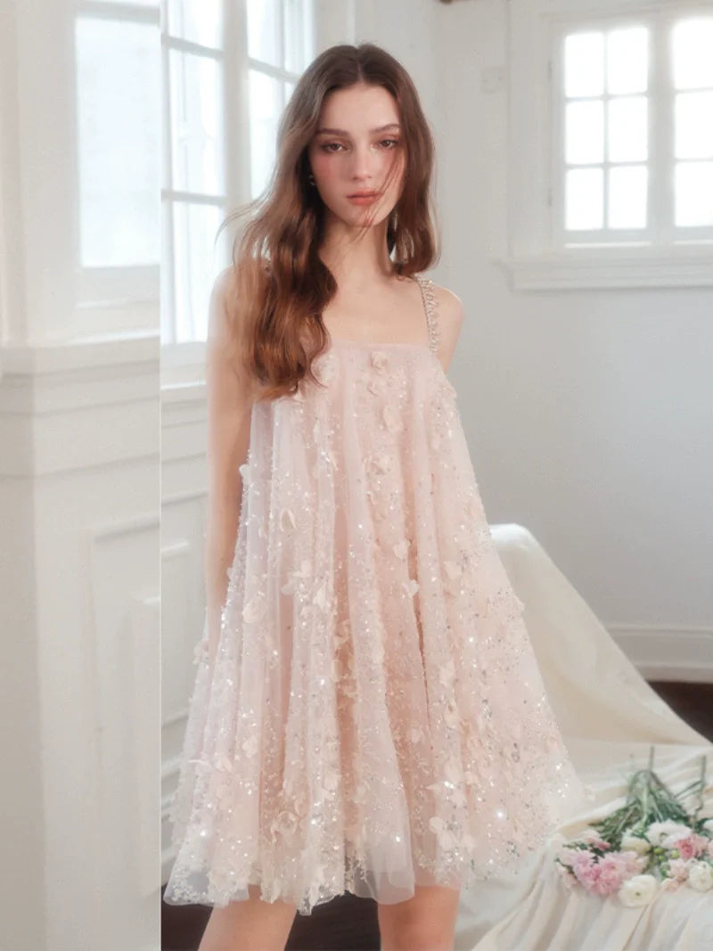 ZOLA PINK EMBROIDERED LOOSE DOLL PARTY DRESS
