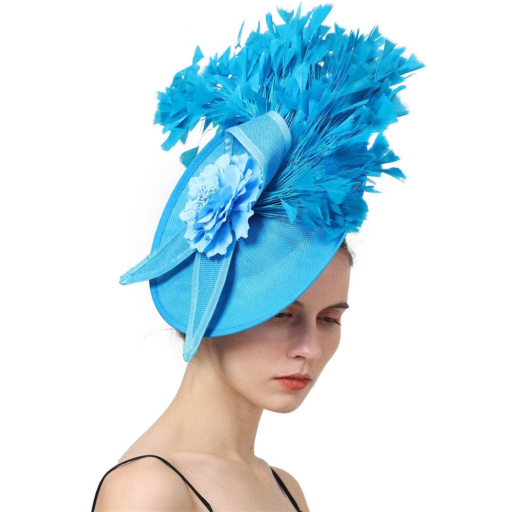 BLUE FEATHER FASCINATOR HAT FOR WEDDING PARTY