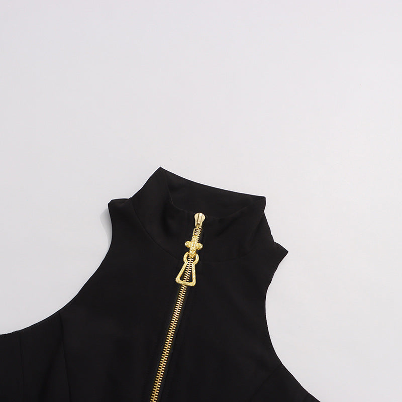CAROL BLACK HALTER DRESS - GRAIN DE POUDRE WOOL COCKTAIL