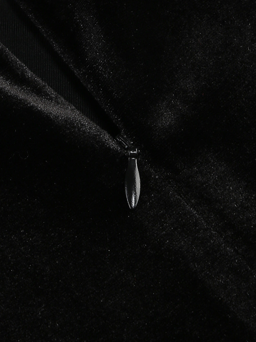 VELVET CRYSTAL MAXI DRESS BLACK FORMAL