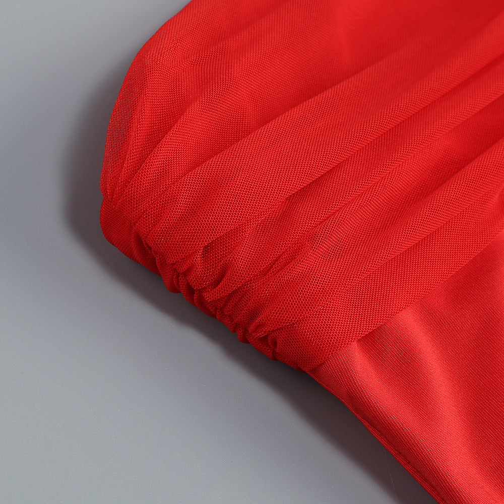 ASAT STRAPLESS WRAP MINI DRESS - RED, PARTY